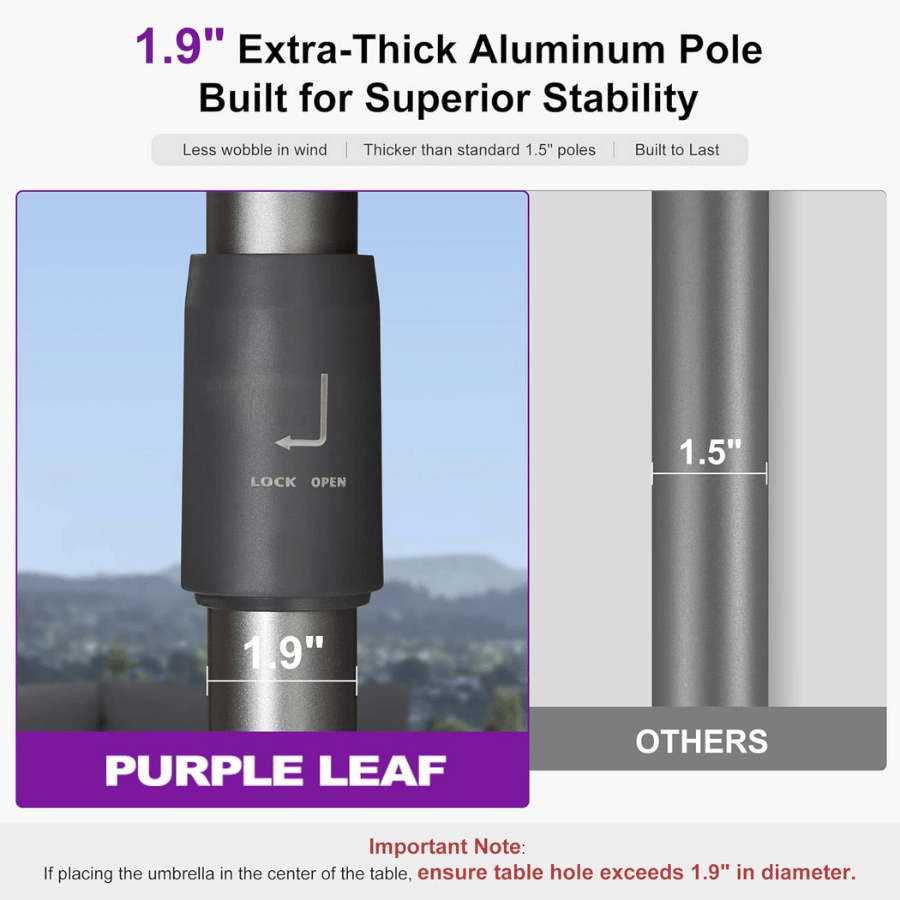 PURPLE LEAF – Parasol de terrasse semi-automatique extra-large Premium, modèle commercial pour jardin, café et hôtel