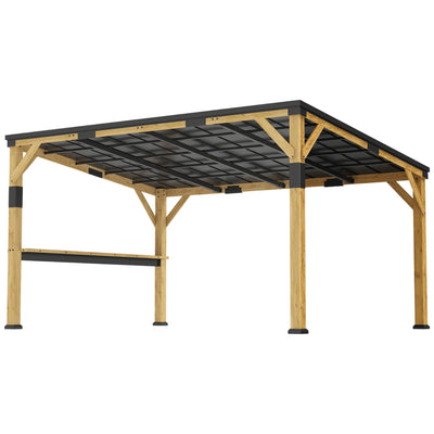 PerArbor 10' x 14' – Pavillon adossé en bois avec toit incliné en acier galvanisé et tablette de bar