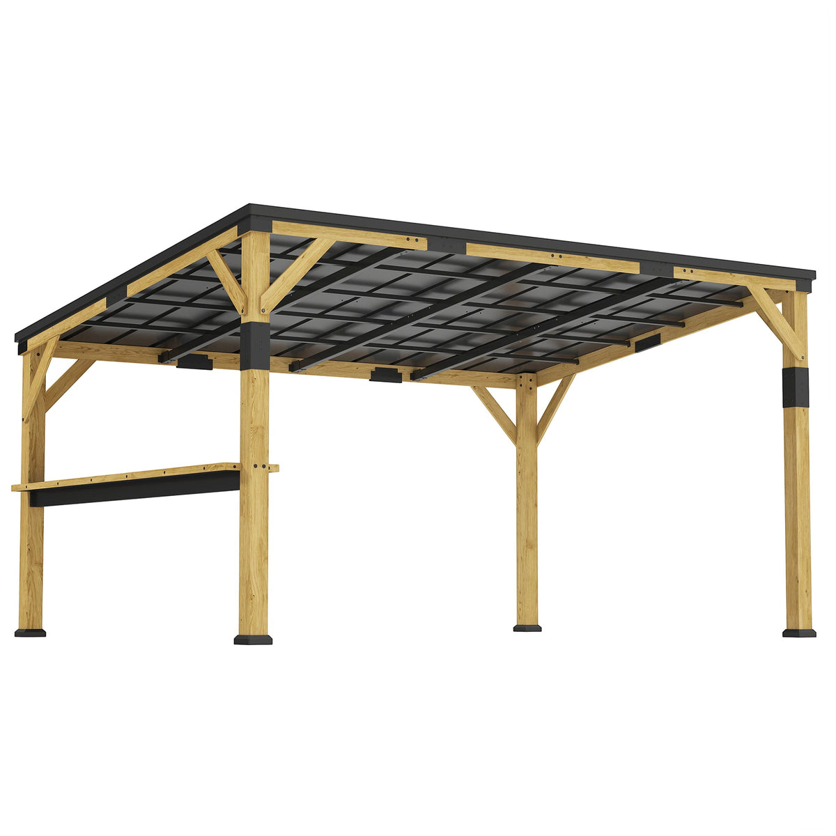 PerArbor 10' x 14' – Pavillon adossé en bois avec toit incliné en acier galvanisé et tablette de bar