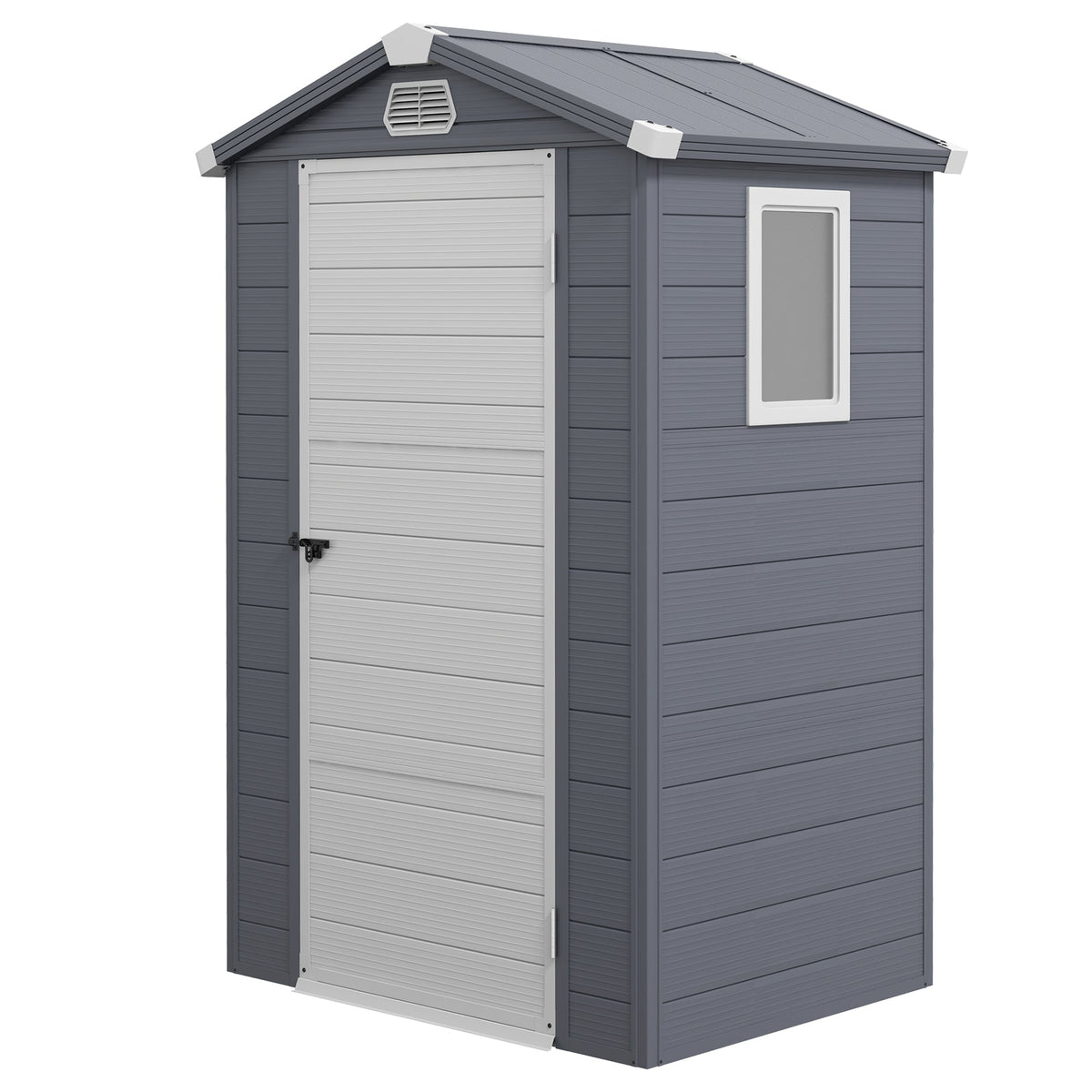 Abri de rangement de jardin 4.4' x 3.3' avec structure en aluminium, porte à loquet et aérations, gris