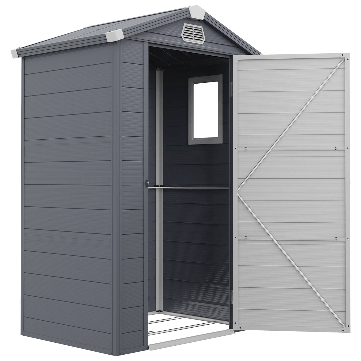Abri de rangement de jardin 4.4' x 3.3' avec structure en aluminium, porte à loquet et aérations, gris