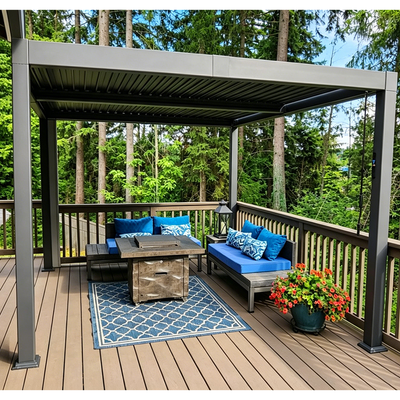 PURPLE LEAF Caesar – Pergola extérieure à lames orientables avec toit rigide réglable, gris