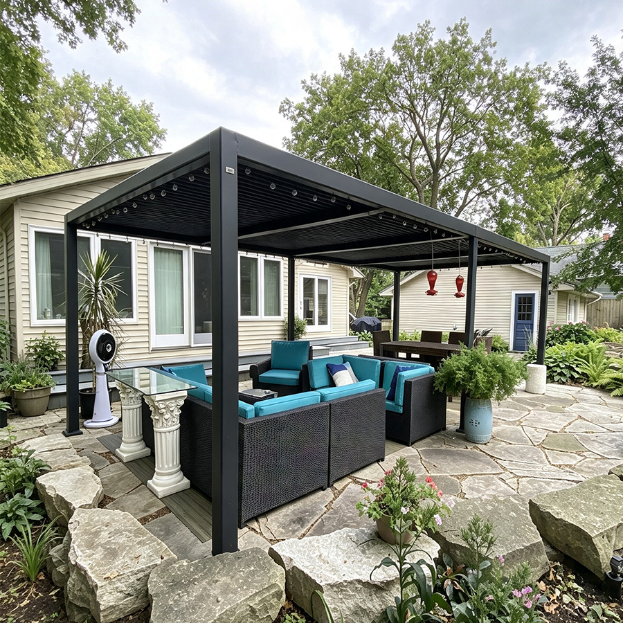PURPLE LEAF Caesar – Pergola extérieure à lames orientables avec toit rigide réglable, gris