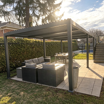 PURPLE LEAF Caesar – Pergola extérieure à lames orientables avec toit rigide réglable, gris
