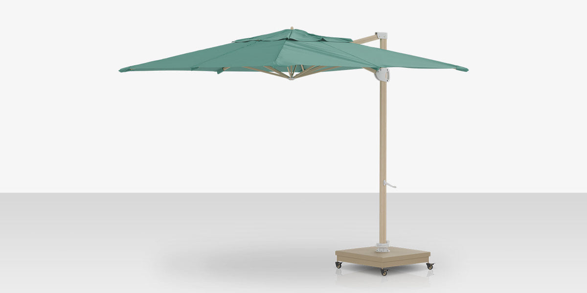 Rio Grande 10' – Parasol déporté carré, finition aspect bois, Aquamarine