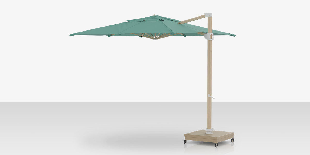 Rio Grande 10' – Parasol déporté carré, finition aspect bois, Aquamarine