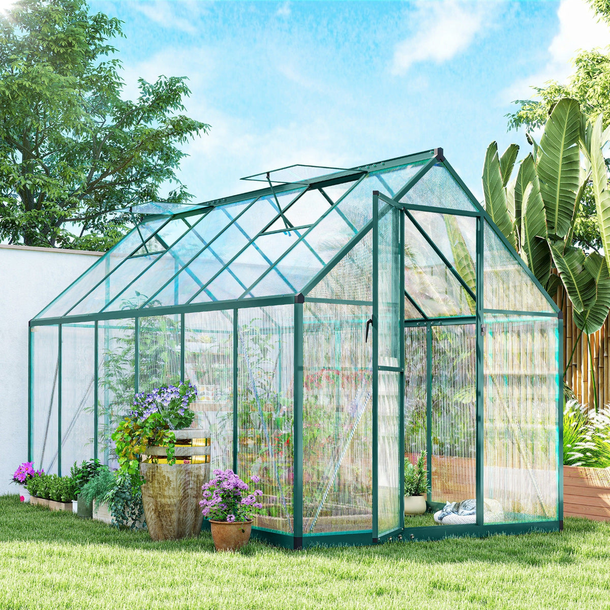 Serre en polycarbonate accessible 11' x 6', vert foncé