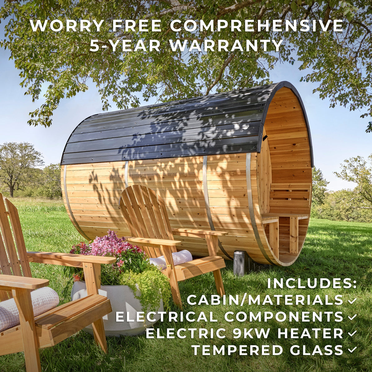 Paxton – Sauna tonneau extérieur avec porche, 4-6 personnes