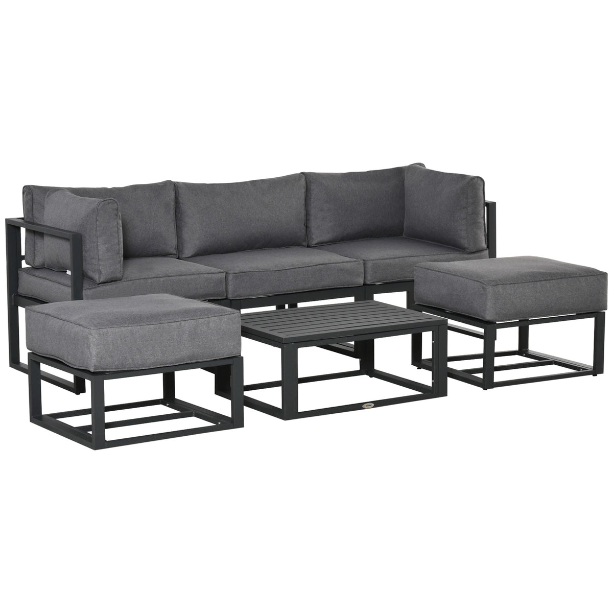 Ensemble mobilier de terrasse extérieur 6 pièces avec lit de repos et repose-pieds, gris