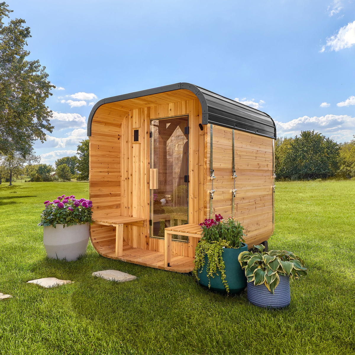 Lennon – Sauna cube extérieur avec porche, 2-4 personnes