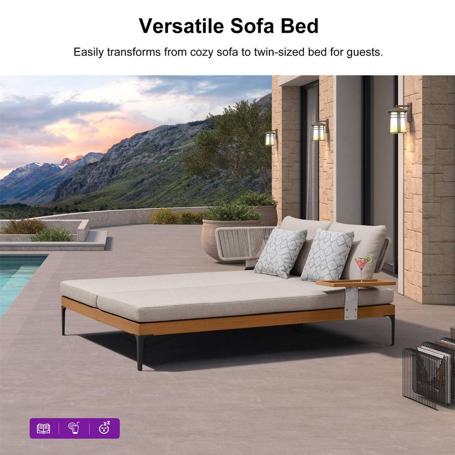 PURPLE LEAF Sicilia Classical – Canapé d’angle extérieur modulaire avec coussins Oatmeal Greige, configuration flexible pour espaces commerciaux