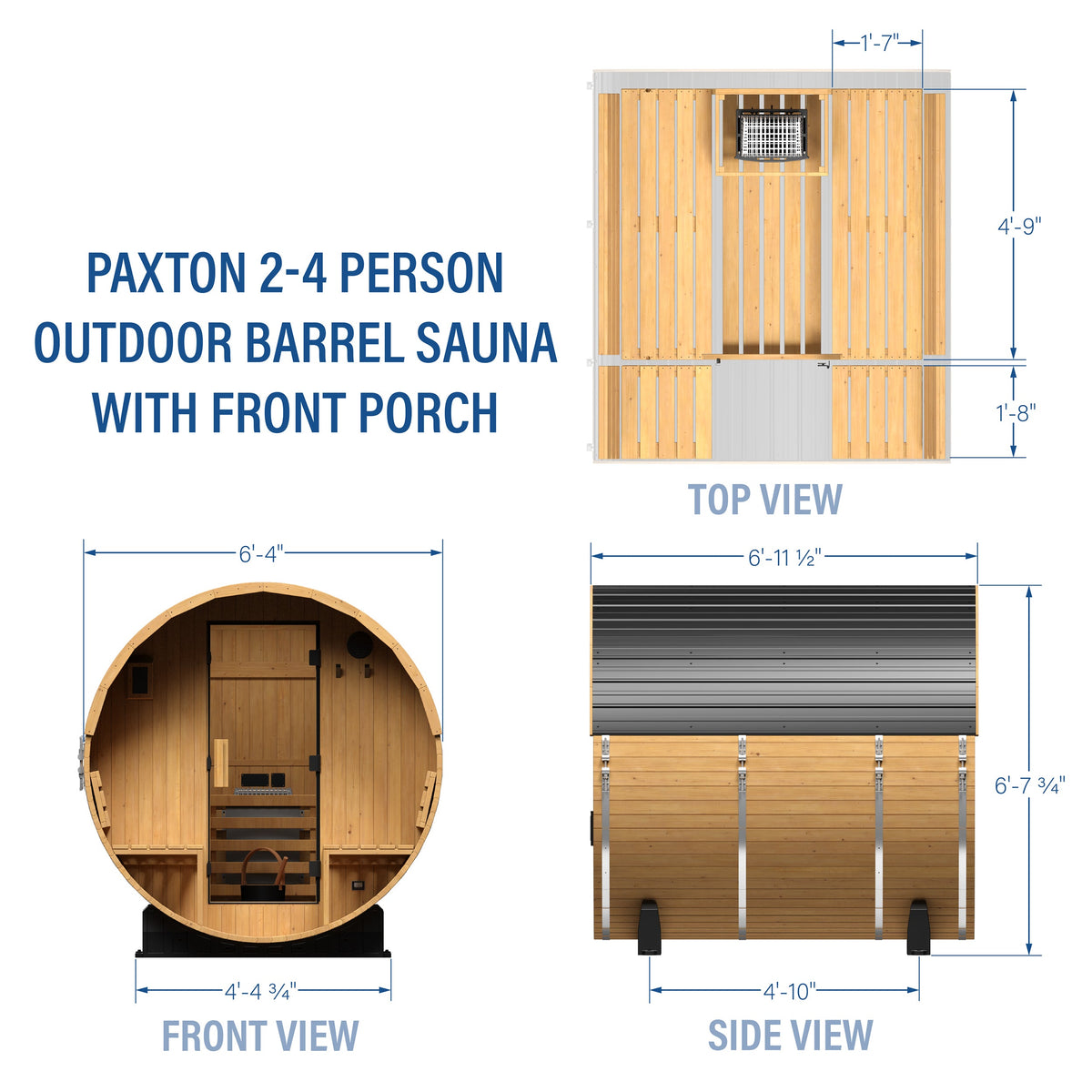 Paxton – Sauna tonneau extérieur avec porche, 2-4 personnes