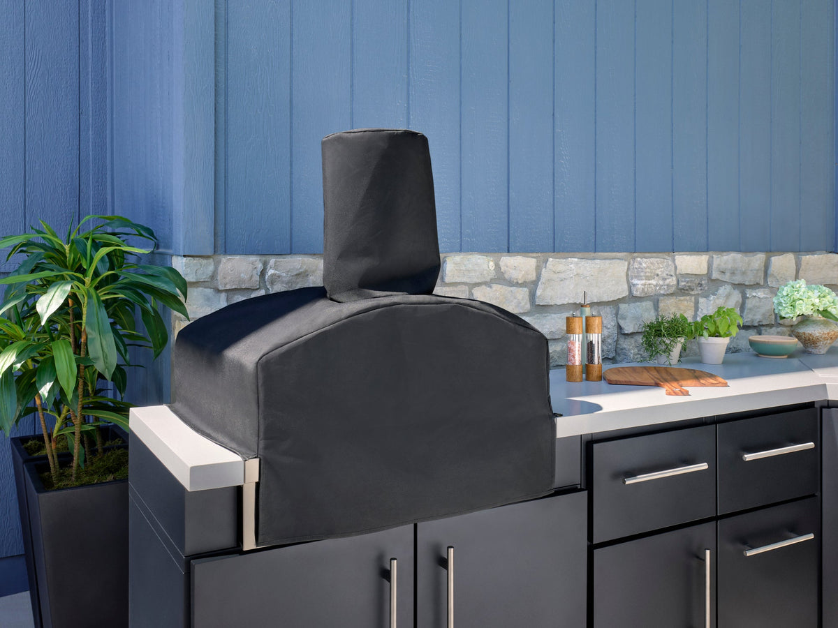 Emory | Îlot de cuisine extérieure d’angle avec barbecue encastrable et four à pizza