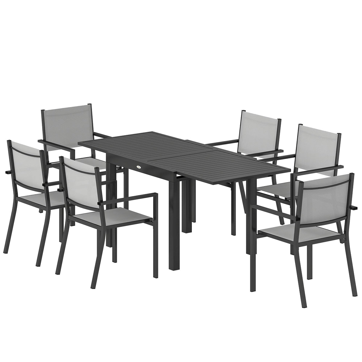 Ensemble repas extérieur 7 pièces avec table extensible et chaises empilables