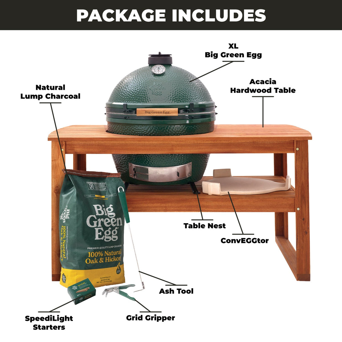 XL Big Green Egg + ensemble table en acacia