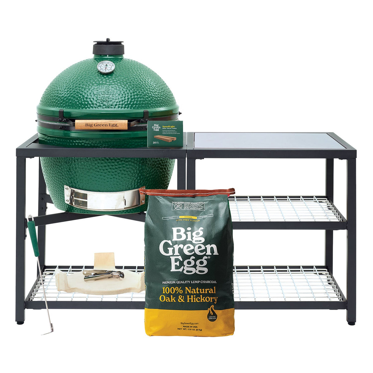 XL Big Green Egg + ensemble Modular Nest + extension – (1) Solid Stainless (2) Stainless Grid