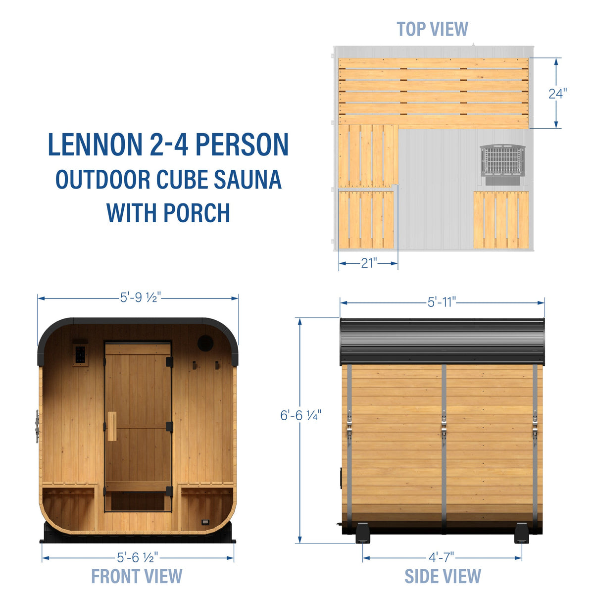 Lennon – Sauna cube extérieur avec porche, 2-4 personnes