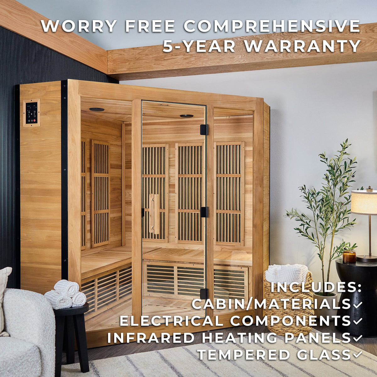Rylan – Sauna infrarouge intérieur d’angle, 4 personnes
