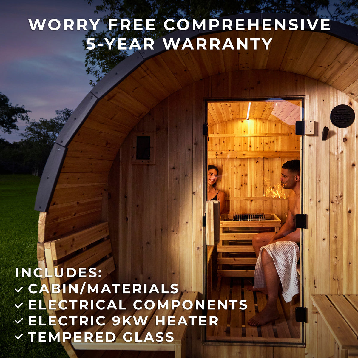 Paxton – Sauna tonneau extérieur avec porche, 2-4 personnes