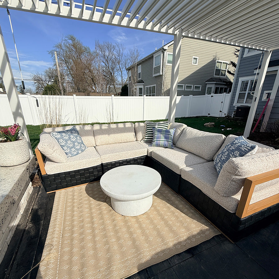 PURPLE LEAF Griffin Classical – Ensemble salon de terrasse noir avec coussins, oreillers, ottoman et cuir Premium
