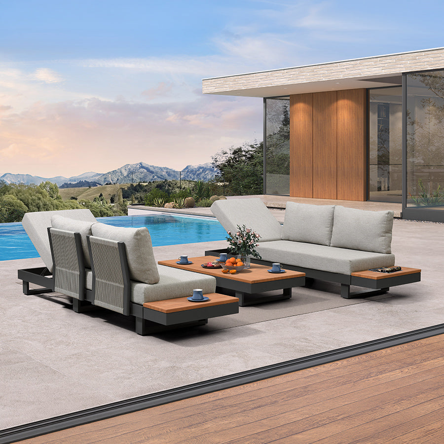 PURPLE LEAF Milan – Canapé d’angle extérieur modulaire avec coussins en oléfine et dossiers emboîtables pour porche et jardin
