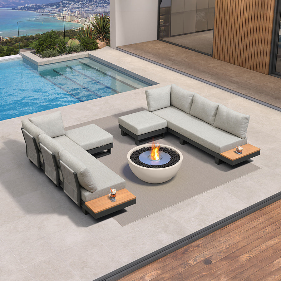 PURPLE LEAF Milan – Canapé d’angle extérieur modulaire avec coussins en oléfine et dossiers emboîtables pour porche et jardin