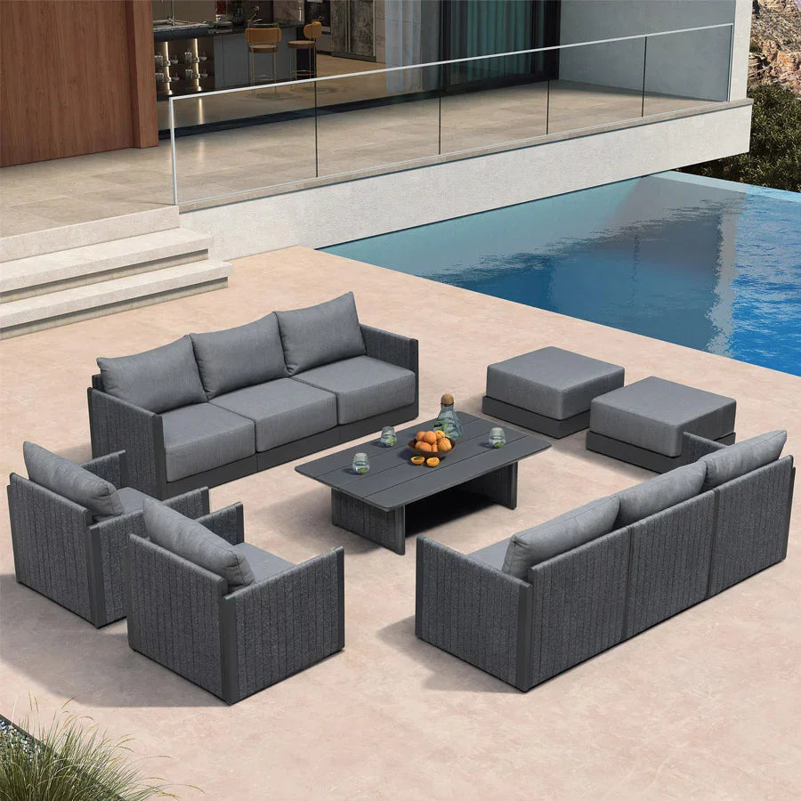 PURPLE LEAF Sanori Classical – Ensemble salon de terrasse gris avec table et coussins pour bord de piscine