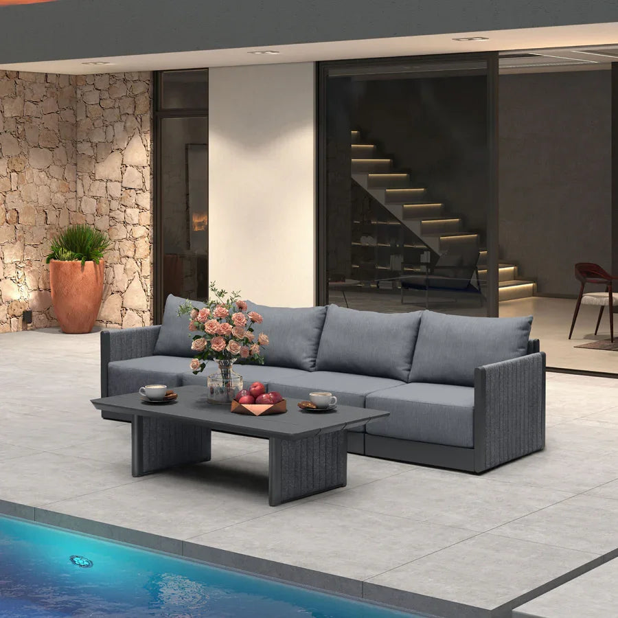 PURPLE LEAF Sanori Classical – Ensemble salon de terrasse gris avec table et coussins pour bord de piscine