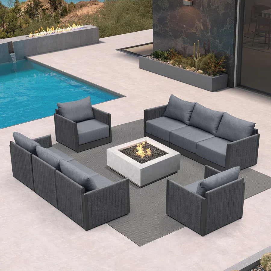 PURPLE LEAF Sanori Classical – Ensemble salon de terrasse gris sans table avec coussins pour terrasse
