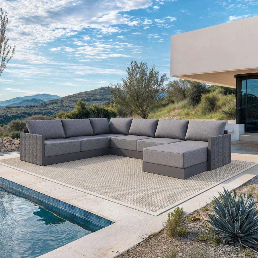 PURPLE LEAF Sanori – Ensemble canapé de terrasse modulaire en L avec coussins gris pour jardin