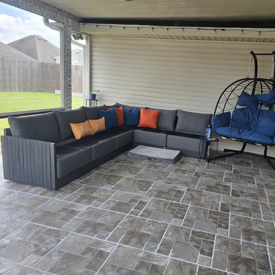 PURPLE LEAF Sanori – Ensemble canapé de terrasse modulaire en L avec coussins gris pour jardin