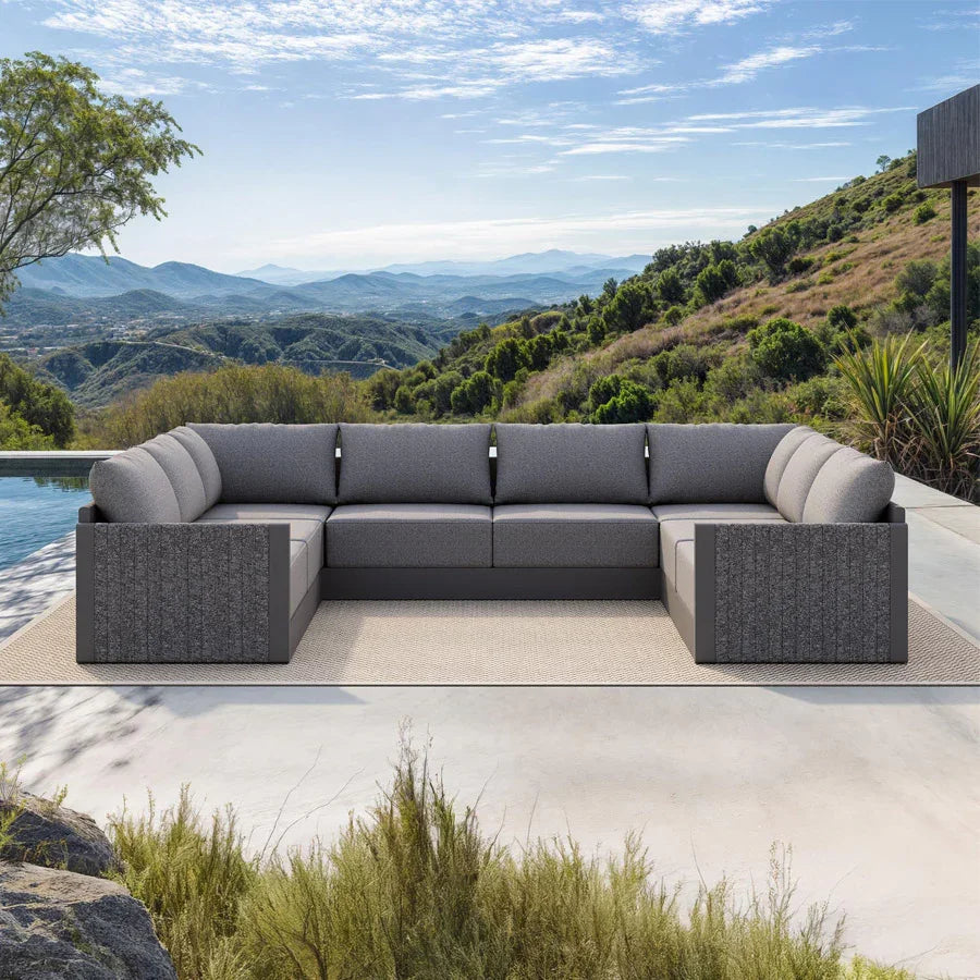 PURPLE LEAF Sanori – Ensemble canapé de terrasse modulaire en U avec coussins gris et ottoman pour balcon