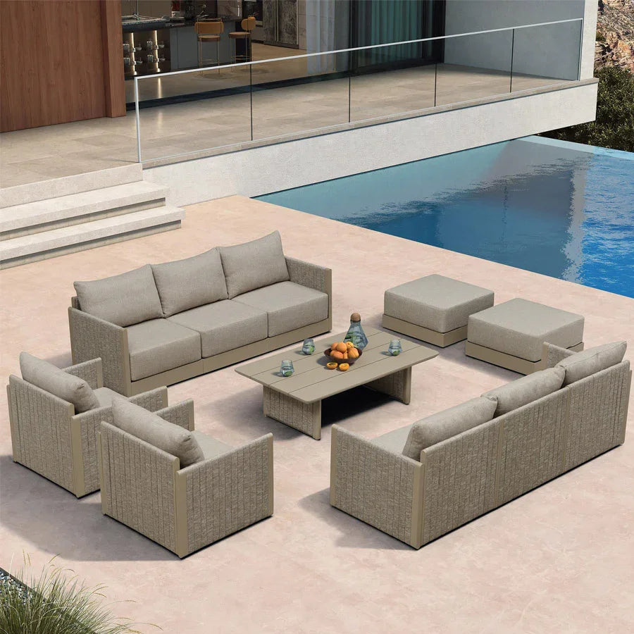 PURPLE LEAF Sanori Classical – Ensemble salon de terrasse beige avec table et coussins pour bord de piscine