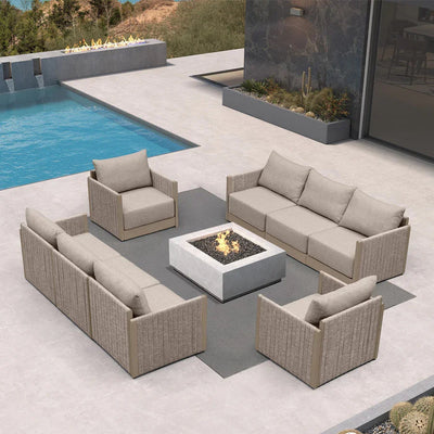 PURPLE LEAF Sanori Classical – Ensemble salon de terrasse beige sans table avec coussins pour terrasse