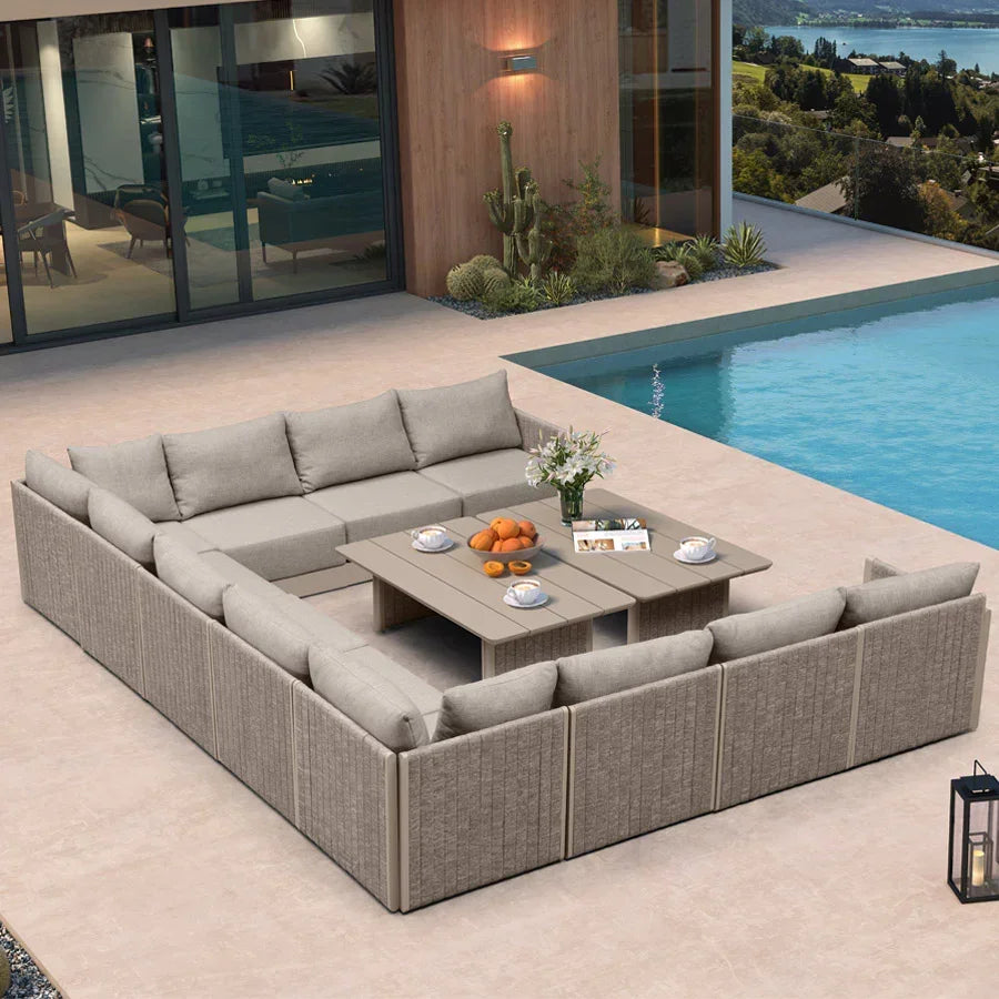 PURPLE LEAF Sanori – Ensemble canapé de terrasse modulaire en U avec coussins beiges pour balcon