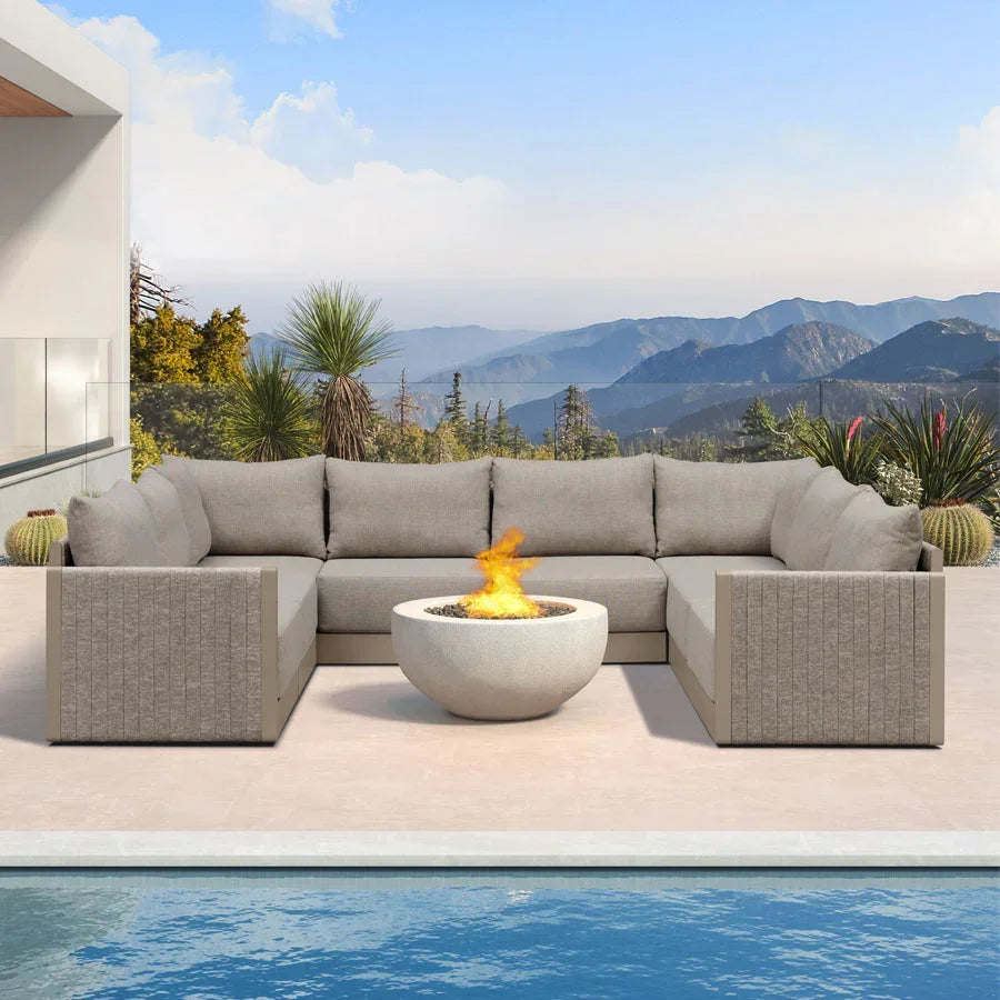 PURPLE LEAF Sanori – Ensemble canapé de terrasse modulaire en U avec coussins beiges pour balcon