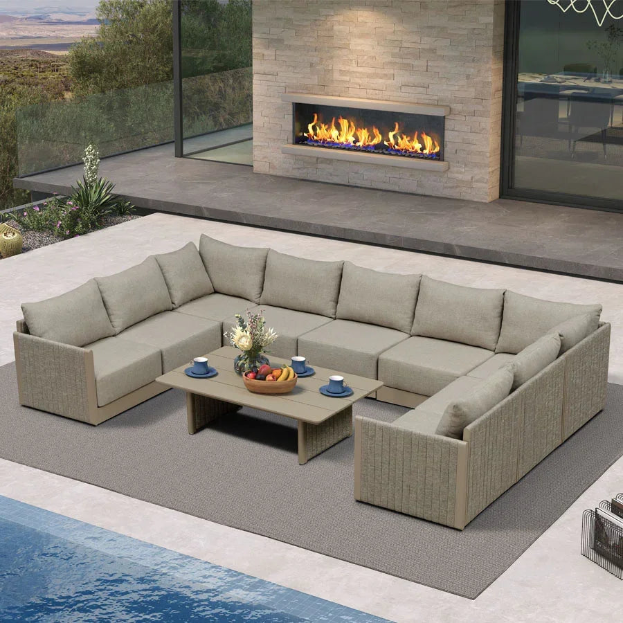 PURPLE LEAF Sanori – Ensemble canapé de terrasse modulaire en U avec coussins beiges pour balcon