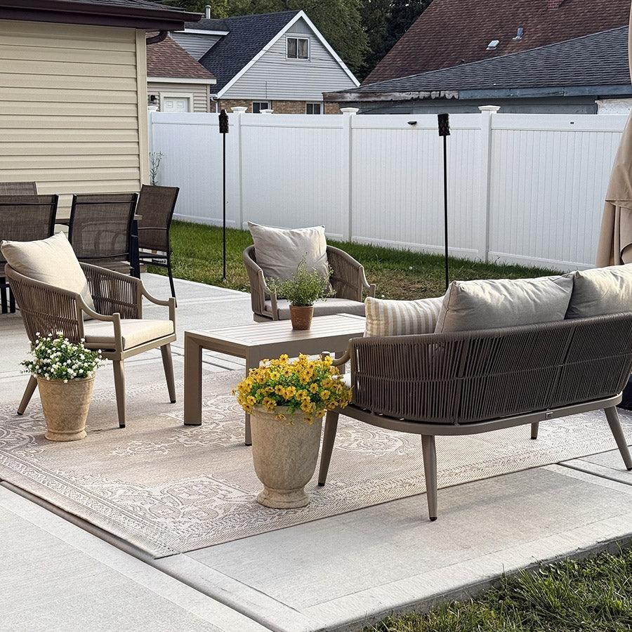 PURPLE LEAF Buler – Ensemble salon de terrasse moderne 4/8 pièces avec fauteuils en rotin, canapé et table basse pour bord de piscine