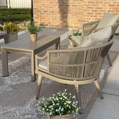 PURPLE LEAF Buler – Ensemble salon de terrasse moderne 4/8 pièces avec fauteuils en rotin, canapé et table basse pour bord de piscine