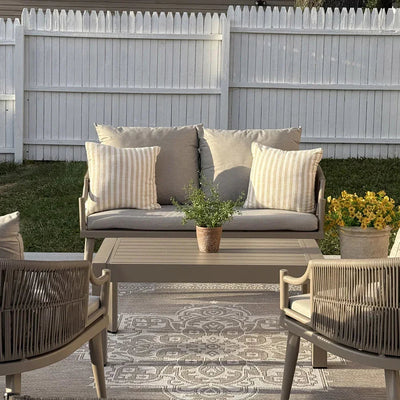 PURPLE LEAF Buler – Ensemble salon de terrasse moderne 4/8 pièces avec fauteuils en rotin, canapé et table basse pour bord de piscine