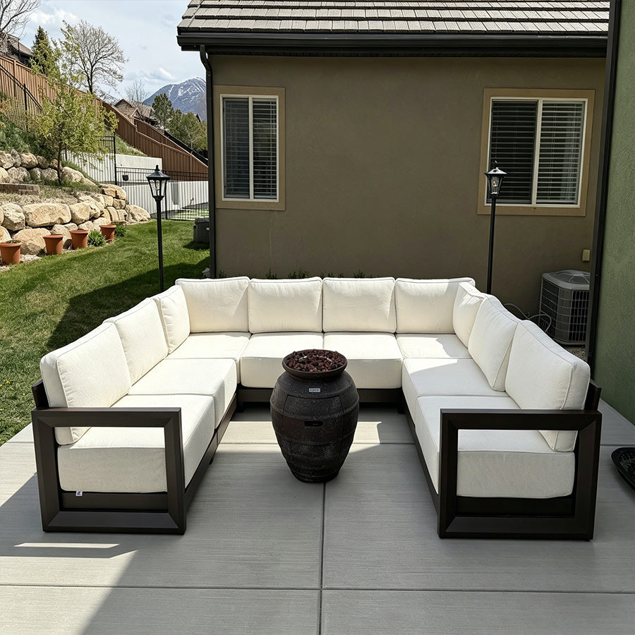 PURPLE LEAF Caesar – Ensemble salon de terrasse en U avec coussins et oreillers bronze, canapé et ottoman