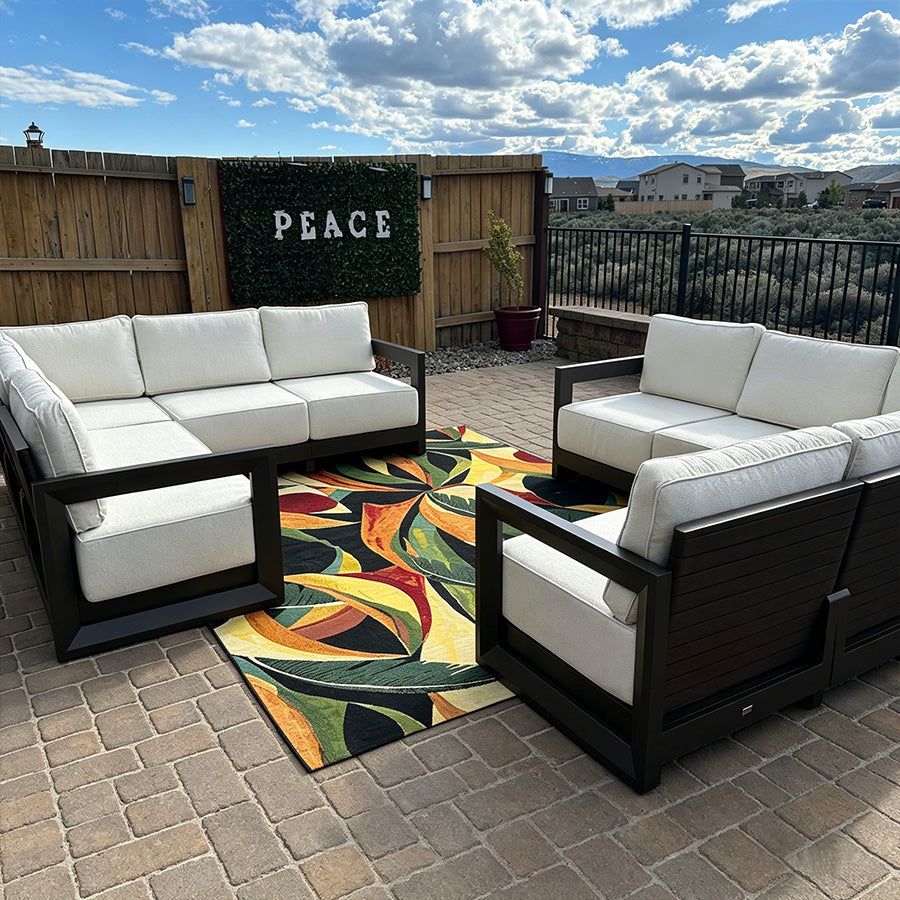 PURPLE LEAF Caesar – Ensemble salon de terrasse en L avec coussins et oreillers bronze, canapé et ottoman pour jardin et porche