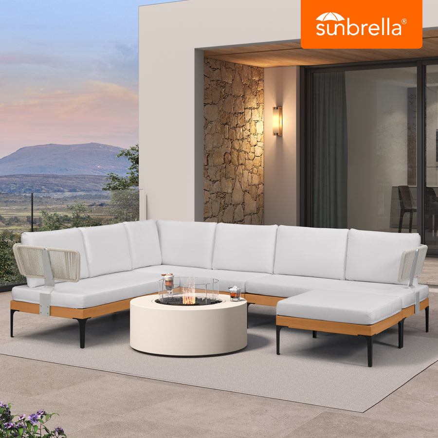 PURPLE LEAF Sicilia – Canapé d’angle extérieur modulaire en L avec coussins Sunbrella blancs, configuration flexible pour terrasse moderne minimaliste