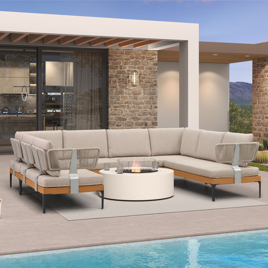 PURPLE LEAF Sicilia – Canapé d’angle extérieur modulaire en U avec coussins Oatmeal Greige, configuration flexible pour porche et jardin
