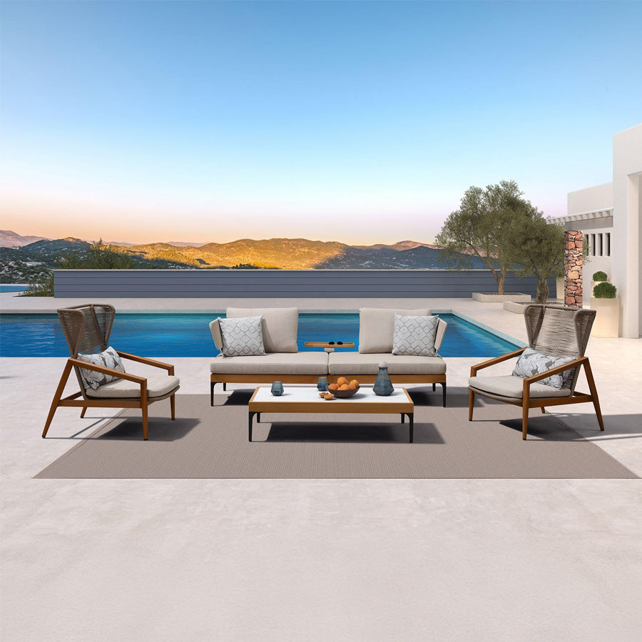 PURPLE LEAF Sicilia Classical – Canapé d’angle extérieur modulaire avec coussins Oatmeal Greige, configuration flexible pour espaces commerciaux