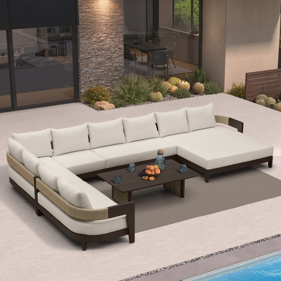 PURPLE LEAF Tuscany – Ensemble salon de terrasse en U avec structure en aluminium bronze, coussins et oreillers amovibles
