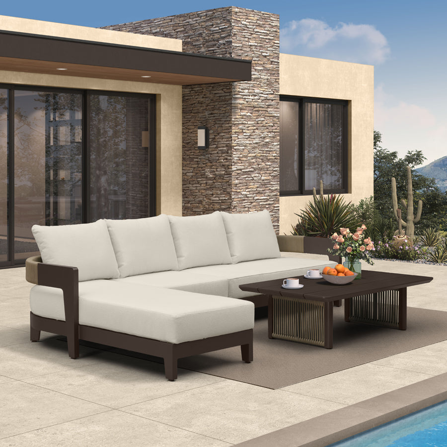 PURPLE LEAF Tuscany – Ensemble salon de terrasse en L avec structure en aluminium bronze, coussins et oreillers amovibles